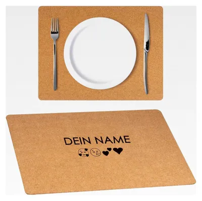 Produktbild von Kork Tischunterlage mit Gravur | Platzset mit Wunschname | Personalisierbares Tischset | Abwaschbar | Wiederverwendbar