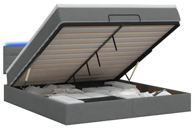 Image de Lit avec rangement et matelas LED, gris foncé, 140 x 200 cm