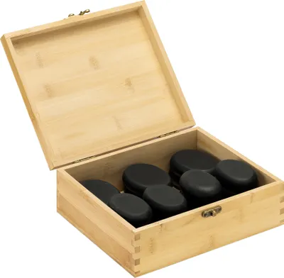 Produktbild von Navaris Hot Stone Massage Set 18-tlg. - Körper Massage Steine mittelgroß groß - Heiße Steine Wärmestein Set inkl. Bambus Aufbewahrungskiste
