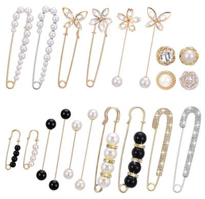 Broschen-Set 20-tlg. Strass-Perlen Sicherheitsnadeln Gold Weiß Schwarz