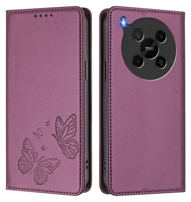 Produktbild von Lederhülle für ZTE Blade V70 Max/nubia V70 Max, Schmetterling Prägung Leder Brieftasche Schutzhülle mit Ständer Lila