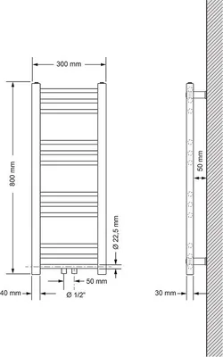 Produktbild von LuxeBath Badheizkörper Sahara 300x800 mm Weiß gerade mit Mittelanschluss Heizkörper Handtuchwärmer Handtuchtrockner Handtuchheizkörper ohne Heizstab