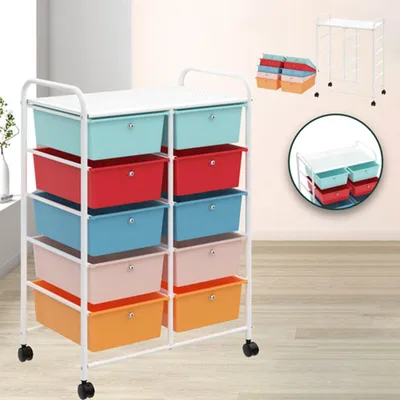Image de Mallette de maquillage - Coffret de maquillage - Coffret beauté - Coffret cosmétique - Trolley de rangement - 10 tiroirs - Roulettes