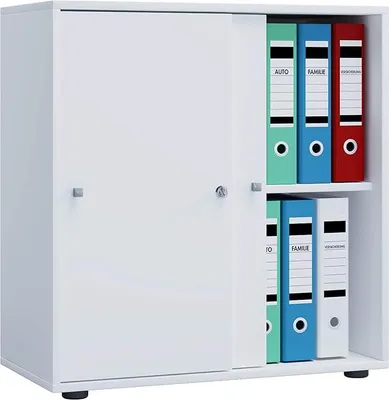 Zdjęcie produktu dla Szafka biurowa z 2 przegródkami | nowoczesna szafka na dokumenty z drzwiami przesuwnymi i zamkiem | wymiary ok. szer. 70 x wys. 73 x gł. 37 cm – Lona, 2-drzwiowa, zamykana na klucz