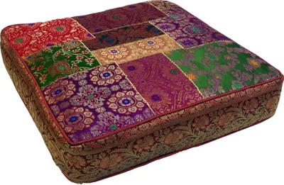 Produktbild von Orientalisches Eckiges Patchwork Kissen 40 cm, Sitzkissen, Bodenkissen mit Baumwollfüllung - Rot/patchwork, Viskose, Zierkissen, Dekokissen, Sofakissen