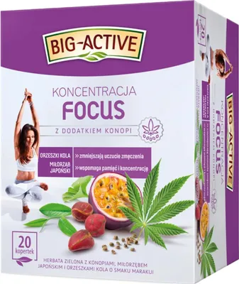 Produktbild von Konzentration Tee 20 Teebeutel - Grüner Tee Ginkgo Hanf Kräutertee - Big-Active