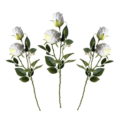 Produktbild von Künstliche Rosen 3er-Set Weiß 55 cm – Premium Seidenblumen, 2 Rosen + 1 Knospe je Zweig, realistische Kunstblumen Deko für Hochzeit, Tischdeko Blumen