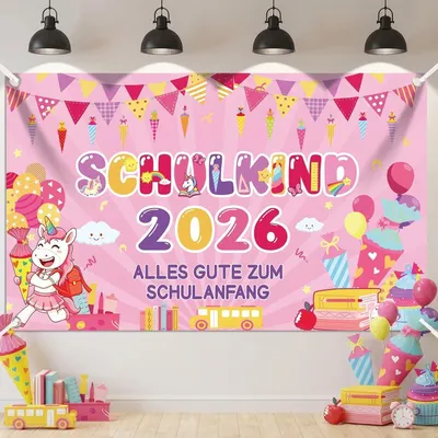Productafbeelding van Schoolstartbanner 2026. Veel succes met het schooljaar! Stofachtergrond, 110x180 cm