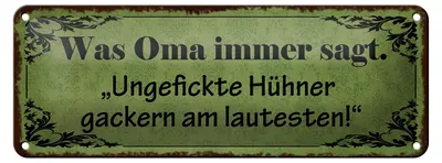 Produktbild von Blechschild Spruch 27x10cm ungefickte Hühner gackern am Dekoration