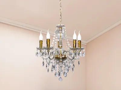 Produktbild von Esstisch LED Kronleuchter Gold 5 flammig dimmbar Ø52cm mit Acryl Kristall Behang