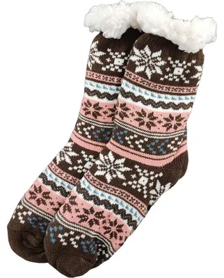 Produktbild von Damen Kuschelsocken Anti Rutsch Socke, Winter Hausschuhe Socken, Strick Fleece Gefütterte Warme Braun/36-38