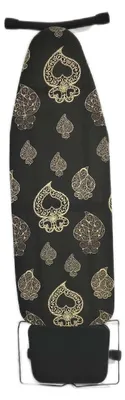 A black ironing board cover with a gold spade pattern, shown laid out flat.
