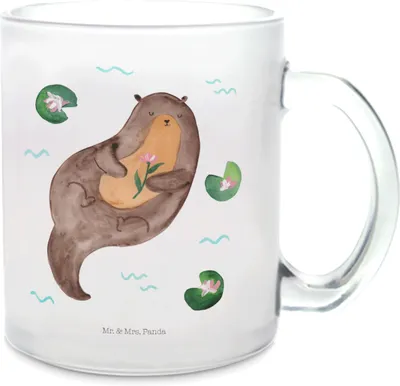Produktbild von Mr. & Mrs. Panda Pott Otter Seerose - Transparent - Geschenk, glücklich, Wasser, Fluss, Häferl, Teetasse, Seeotter, getränkebecher, Tee Tasse, Haferl