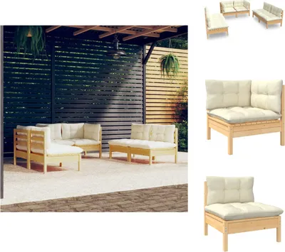 Produktbild von vidaXL 6-tlg. Garten-Lounge-Set mit Creme Kissen Massivholz Kiefer -  Gartenmöbel-Sets