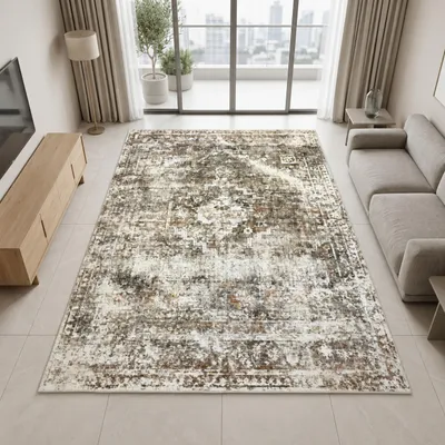 Obrázek produktu pro Beigej koberec s vintage vzorem, vhodný do různých obytných prostor, rozměry: 200 x 280 cm