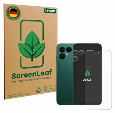 Produktbild von 2x ScreenLeaf Schutzfolie für Fairphone 6 (Display+Kamera) nachhaltiger Displayschutz Display Schutz Folie Klar Transparent