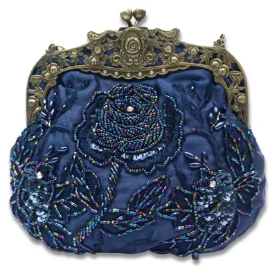 Productafbeelding van CORIOS Vintage handtasje uit de jaren '20, damesmodel, bloemenprint, clutch, handgemaakt, met parels