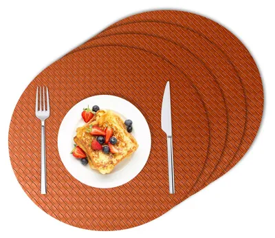 Produktbild von Runde Leder- Platzsets Set von 4 - Rutschfest und Waschbar - Braun