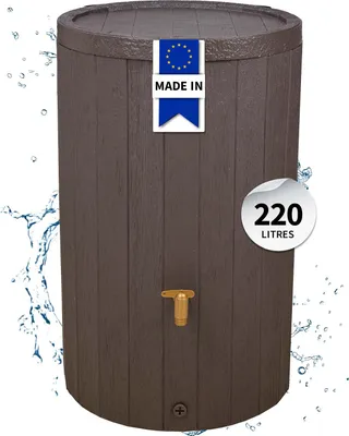 Image de 4rain Réservoir MADERA 220L brun avec robinet PE imitation laiton et couvercle - esthétique bois pour jardin naturel