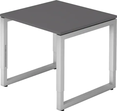 Produktbild von bümö Schreibtisch Serie-R - Gestell: Silber, Größe:  80 x 80 cm, Nachbildung: Graphit