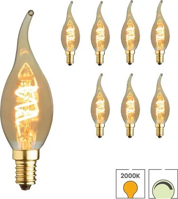 Produktbild von 8-er Set LED Kerzenflammen E14 | 2 Watt dimmbar | 2000K extra warmweiß | Bernstein | Vertikaler Spiralfaden | Lybardo