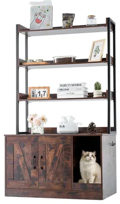 Produktbild von VEVOR Katzenschrank, Katzentoilettenmöbel mit 3-stufigem Regal, Katzenhaus aus H