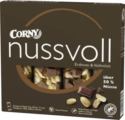 Produktbild von Corny Müsliriegel NUSSVOLL Erdnuss & Vollmilch, 4x24g