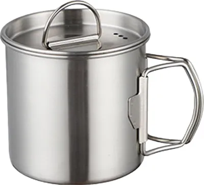 Produktbild von Camping Cup Pot aus Edelstahl - Faltbarer Griff, Deckel mit Messskala - Ideal für Outdoor-Camping - Wandern - Backpacking (350ml)