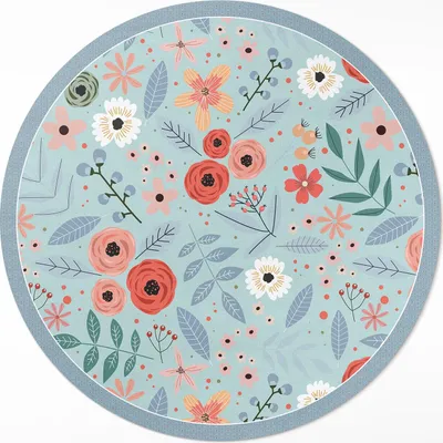 Produktbild von Pastellfarbene Blumen Illustration – Vinyl Fußmatte – Ø 130cm – Rutschfest – Pflegeleicht & Langlebig
