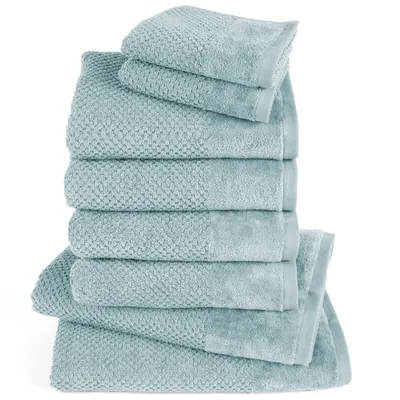 Produktbild von Pure Label 8-TLG Handtücher Set mit Aufhängeschlaufen aus Baumwolle - 2x Badetuch 70x140 cm 4x Handtuch 50x100 cm 2x Gästetuch 30x50 cm, Türkis