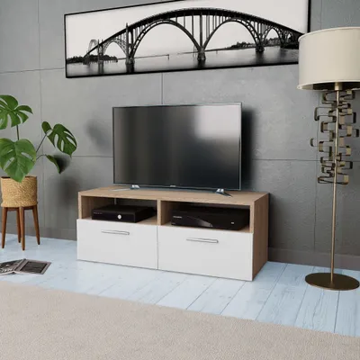 Produktbild von "2026 Promotion" TV-Schrank - TV-Lowboard - Holzwerkstoff 95x35x36 cm Eiche und Weiß - TV-Regal CC2389