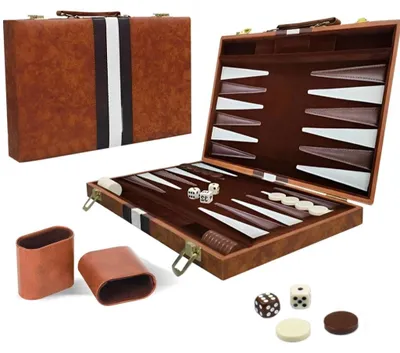 Produktbild von Solidchoice – Klassisches Backgammon-Reisespiel in einem Kunstlederkoffer für 2 Spieler