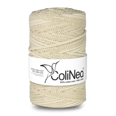 Produktbild von ColiNea, Baumwollkordel mit Baumwollkern, geflochten, 5mm, 100m, elfenbeinfarben mit Goldfaden