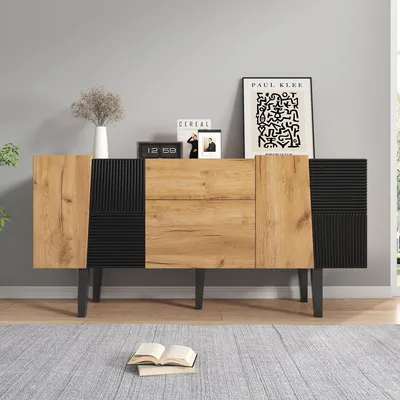 Produktbild von Sweiko Zeitgenössischer TV-Schrank mit Stauraum für 60"-Fernseher, hölzernes Unterhaltungszentrum mit Massivholzbeinen für TV-Ständer, Sideboards und Medienkonsolen