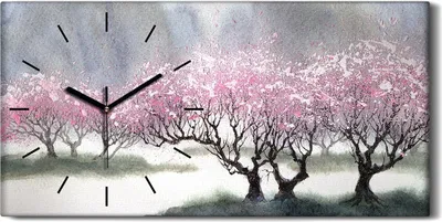 Produktbild von Wohnzimmer-Bild Leinwand Uhr Geräuschlos Kunstdruck 60x30 Malerei Bäume Kunst - schwarze Hände