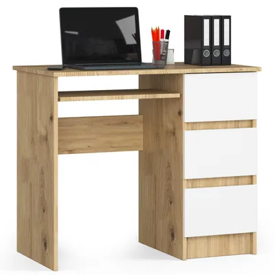Produktbild von Computerschreibtisch – Schreibtisch – Bürotisch – Büroschreibtisch – 90 cm – Artisan Eiche / Weiß – Kompakt und durchdacht im Design