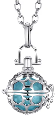 Produktbild von Morella Damen Schutzengel Halskette Edelstahl 70 cm mit Anhänger Sterne und Klangkugel hellblau Ø 16 mm in Schmuckbeutel
