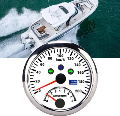 Obrázek produktu pro 85 mm 200 km/h GPS tachometr 0-8000 ot./min Otáčkoměr LCD Červené podsvícení Vodotěsný pro 12 V/24 V Auto Loď Jachta RV Kamion Bílý
