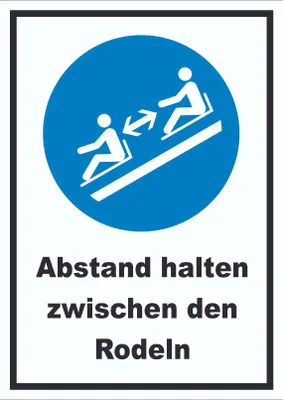 Produktbild von Abstand halten zwischen den Rodeln Schild A5 Rückseite selbstklebend