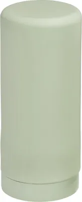 A light green soap dispenser on a white background.
