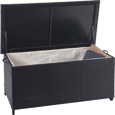 Poly ratanový box na polštáře HWC-D88, Zahradní truhla na polštáře  Premium černá, 51x100x50cm 170l