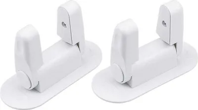 Two white window handle locks are shown from a diagonal angle on a white background.