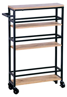 Produktbild von KESPER Nischenwagen schwarz 27842, 50x15x81 cm – schmaler Küchenwagen mit 4 Rollen (2 feststellbar), Metallgestell & Holzablagen