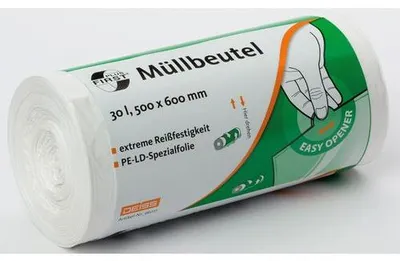 Produktbild von Deiss FIRST PLUS Müllbeutel weiß 30 Liter, 500 x 600 mm, 50 Stück
