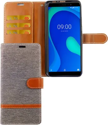 Image de Étui de protection pour téléphone Wiko Y80, type pochette, avec compartiment pour cartes, couleur gris
