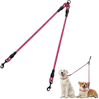 Immagine prodotto di Guinzaglio doppio per cani, 75 cm, rosa, riflettente, antistropicciamento