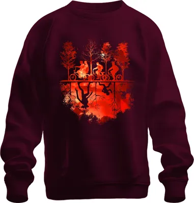 Produktbild von Upside Down Fahrräder Kinder Wald Monster Horror 80er Retro Uni Sweatshirt Pullover, Burgundy, S