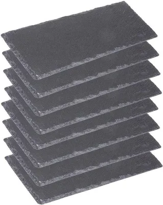 Obrázek produktu pro Sada servírovacích talířů z břidlice Unyqoos® – 8 kusů (30×10×0,7 cm), přírodní břidlicové talíře pro servírování a aranžování, antracitová barva, stohovatelné