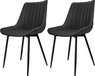 Produktbild von 2er Set Esszimmerstühle Küchenstuhl Polsterstuhl mit Rückenlehne, aus Kunstleder, Metallbeine, Schwarz