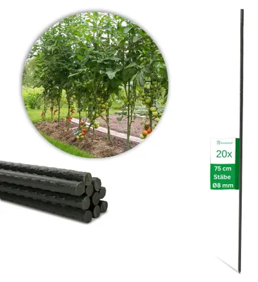 Obrázok produktu pre Novatool 20 tyčí na rastliny 75 cm zelené tyče na šplhanie s priemerom 8 mm z kovu potiahnutého plastom na šplhanie tyče na paradajky držiak na kvety